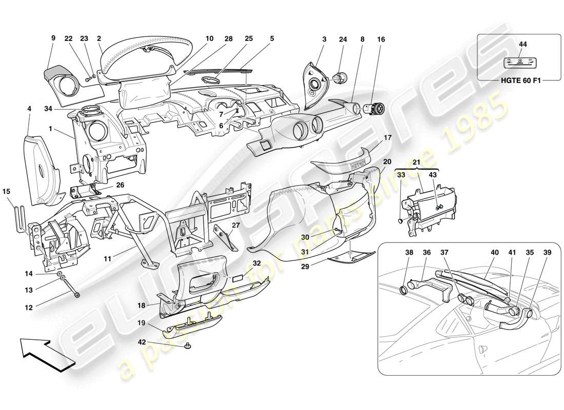 ferrari 599 gtb fiorano (rhd) dashboard part diagram