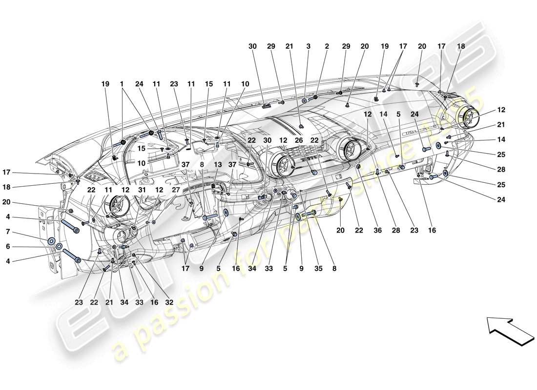 ferrari 812 superfast (usa) dashboard fastenings parts diagram