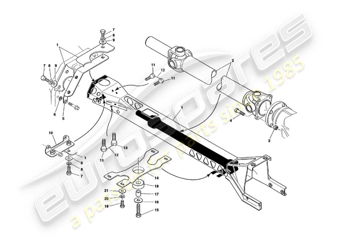 aston martin v8 volante (1999) torque tube and propshaft part diagram