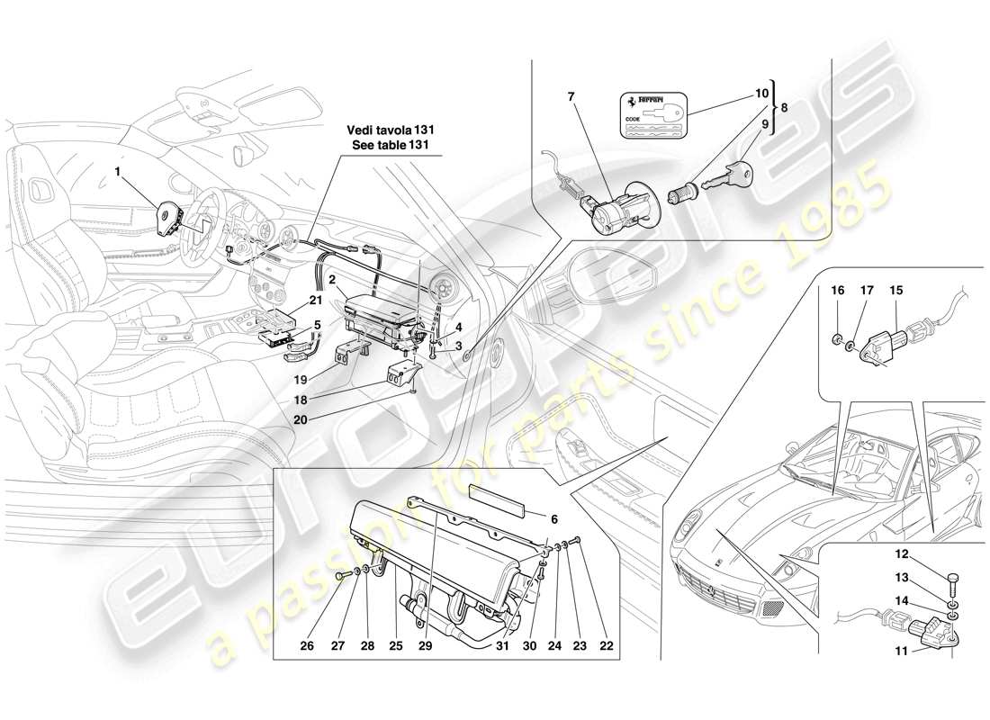 ferrari 599 gtb fiorano (rhd) airbag part diagram