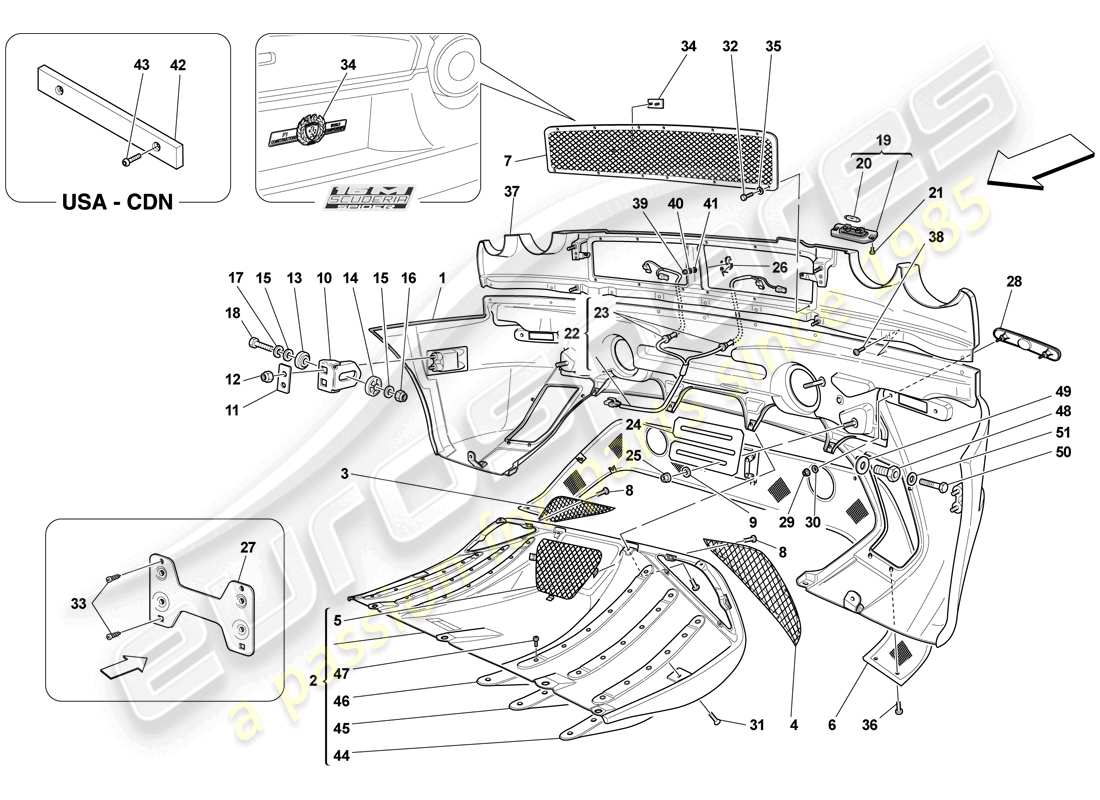 ferrari f430 scuderia spider 16m (usa) rear bumper parts diagram