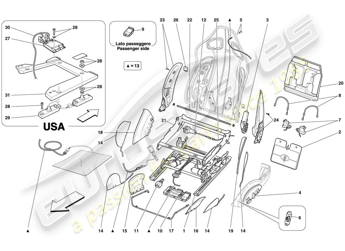 ferrari 599 gto (rhd) front seat - guides and adjustment mechanisms part diagram