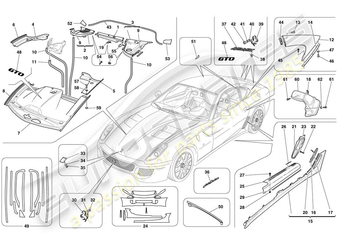 ferrari 599 gto (rhd) exterior trim part diagram