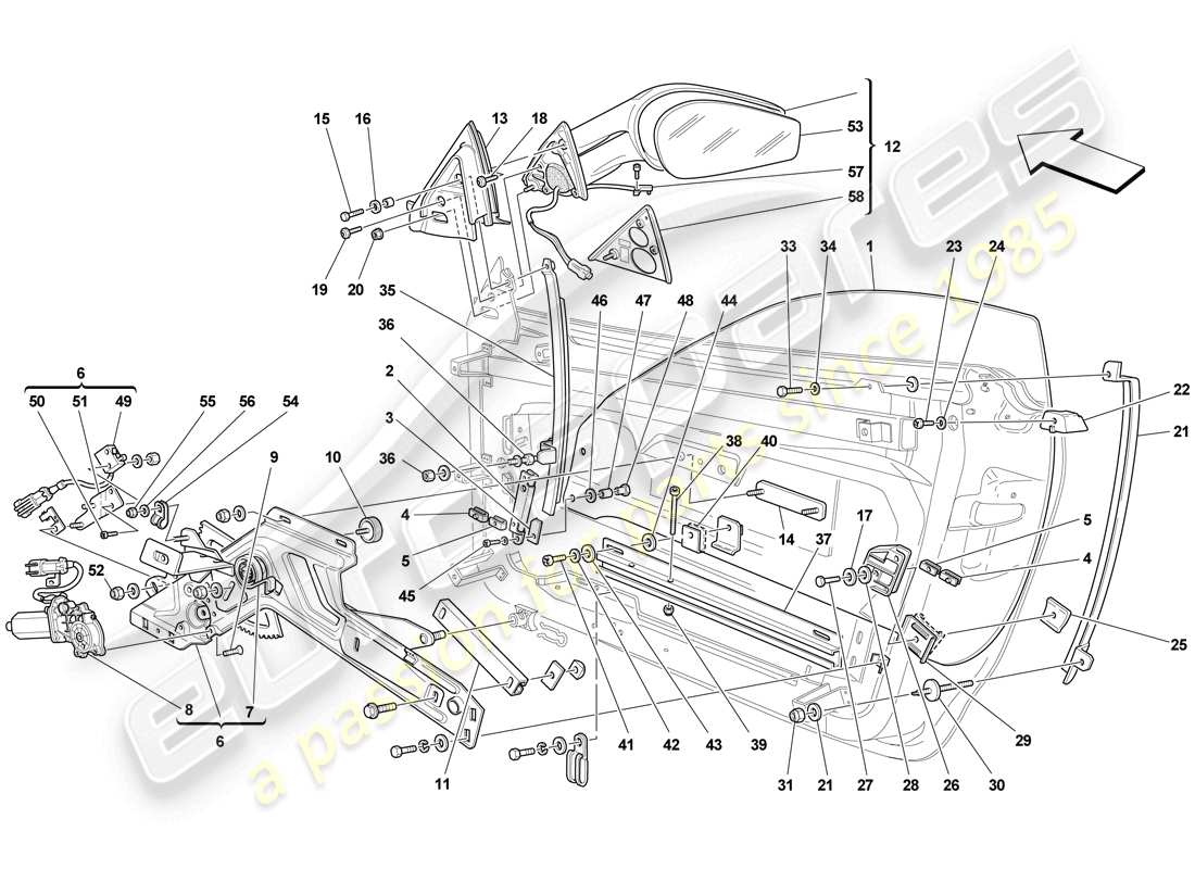 ferrari f430 scuderia (usa) doors - power windows and rear-view mirror part diagram