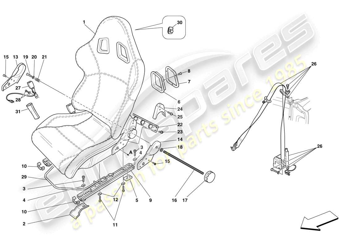 ferrari f430 spider (rhd) racing seat- optional parts diagram