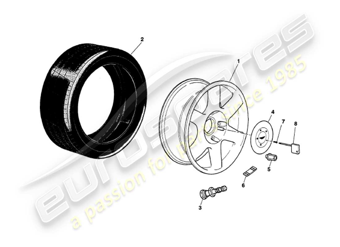 aston martin v8 volante (2000) wheels & tyres part diagram