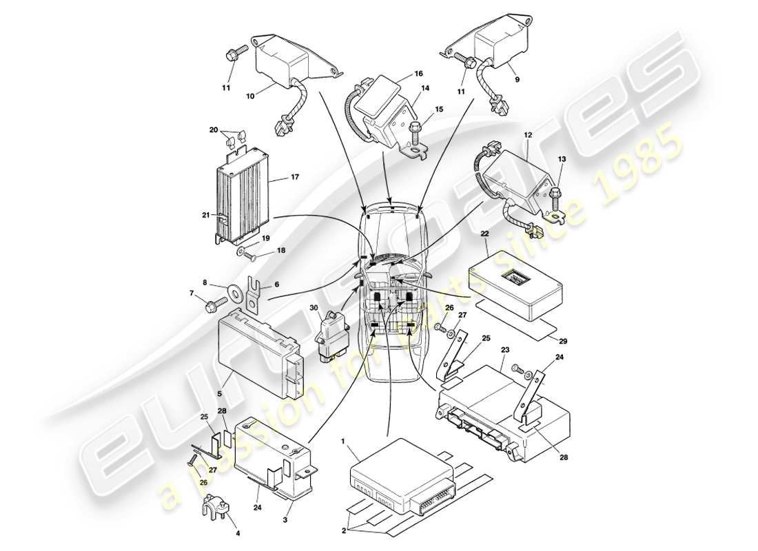 aston martin v8 volante (2000) electronic control modules part diagram