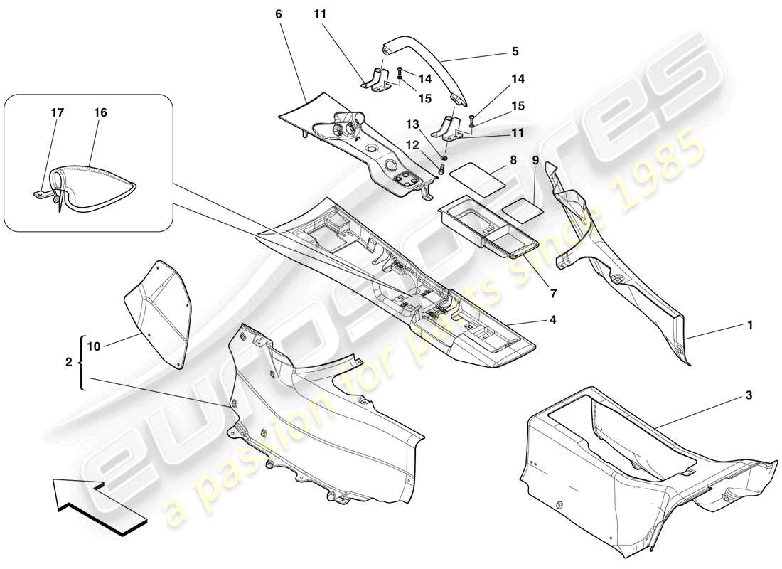 ferrari 599 gto (rhd) tunnel - substructure and accessories part diagram