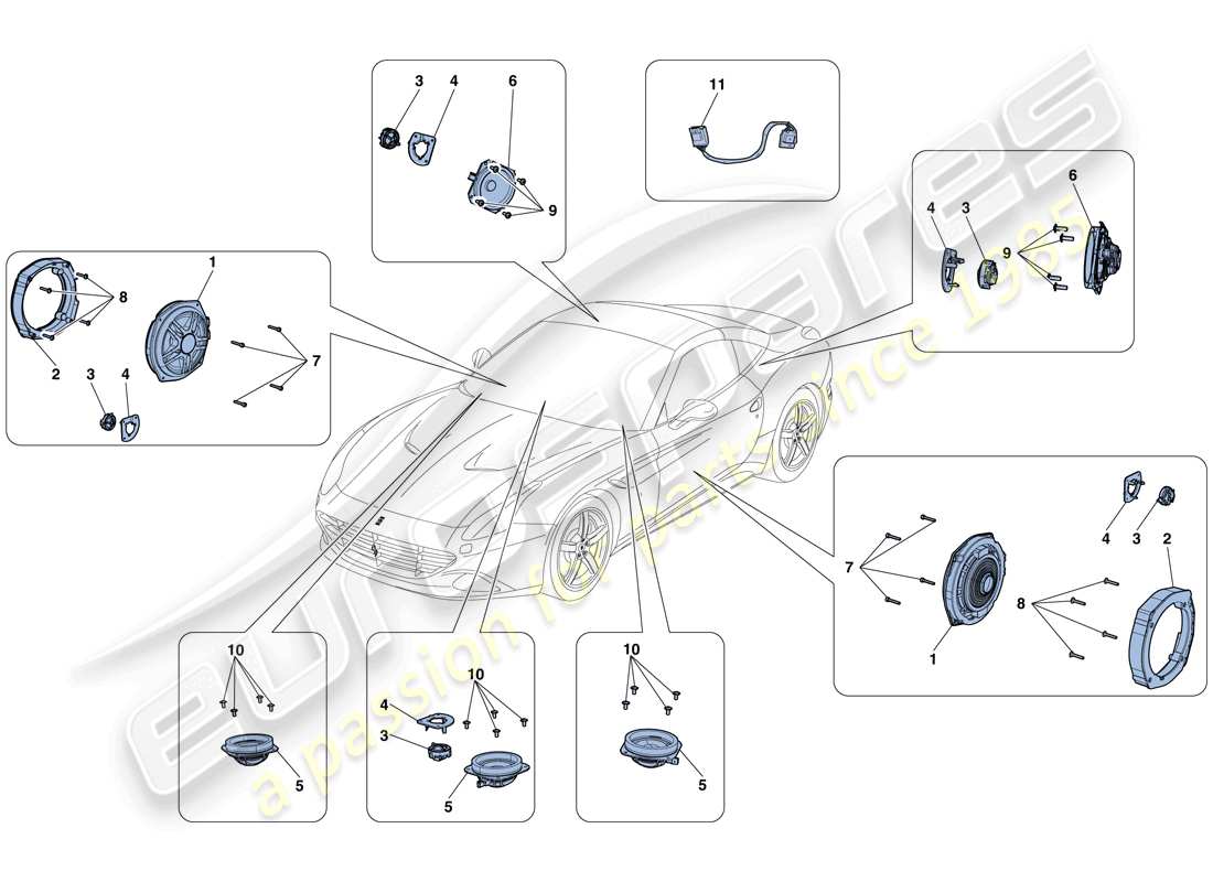 ferrari california t (rhd) audio speaker system parts diagram