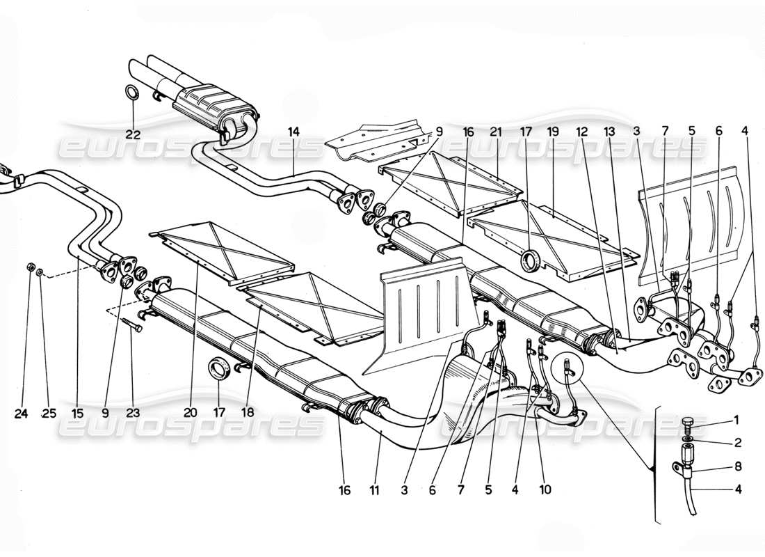 ferrari 365 gtc4 (mechanical) usa exhaust- revision part diagram