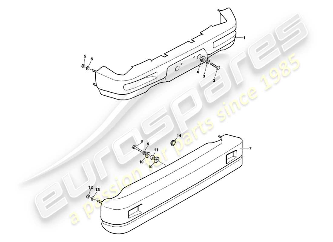 aston martin v8 volante (1999) bumpers part diagram