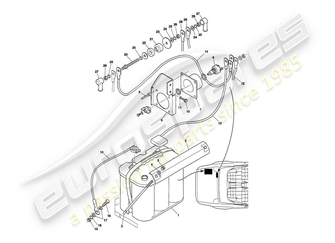 aston martin v8 volante (2000) battery part diagram