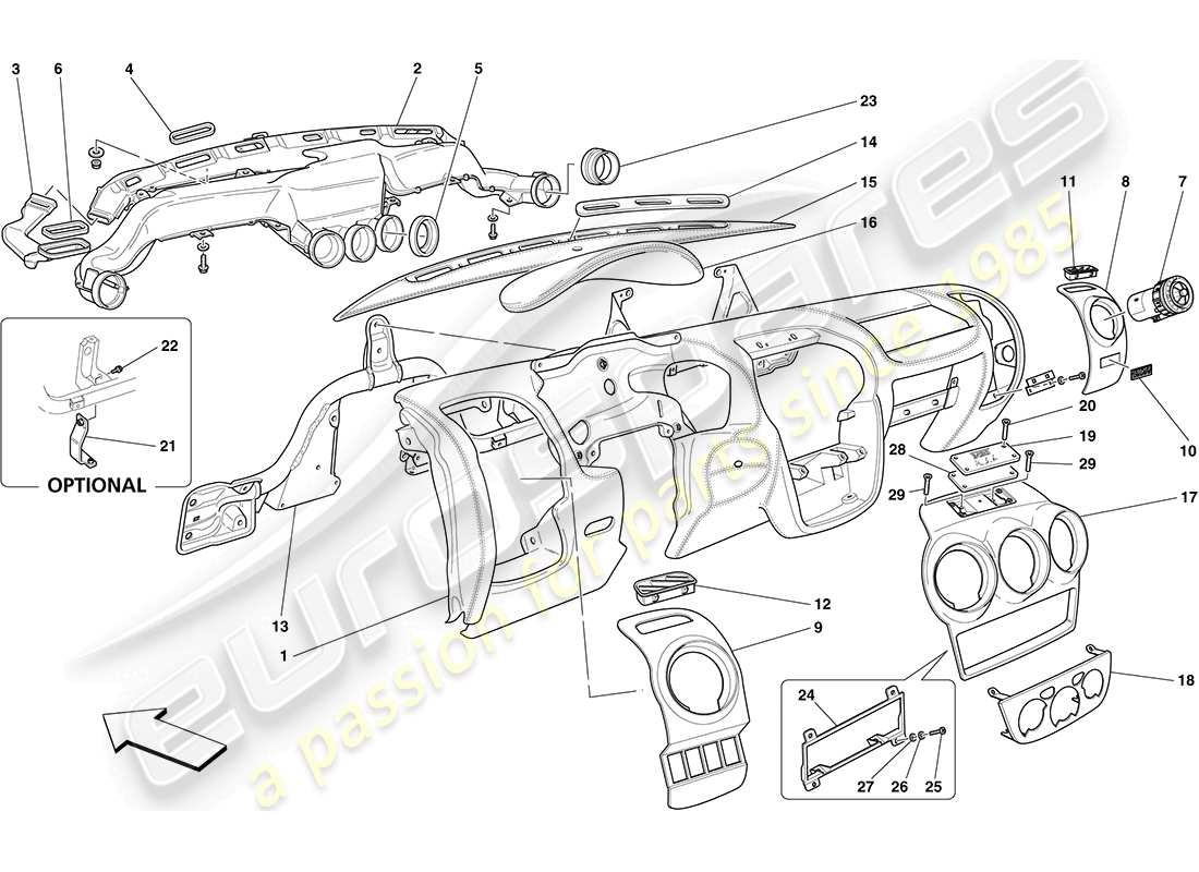 ferrari f430 coupe (europe) dashboard part diagram