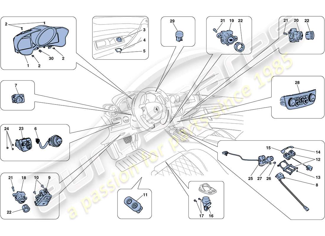 ferrari ff (usa) dashboard and tunnel instruments parts diagram