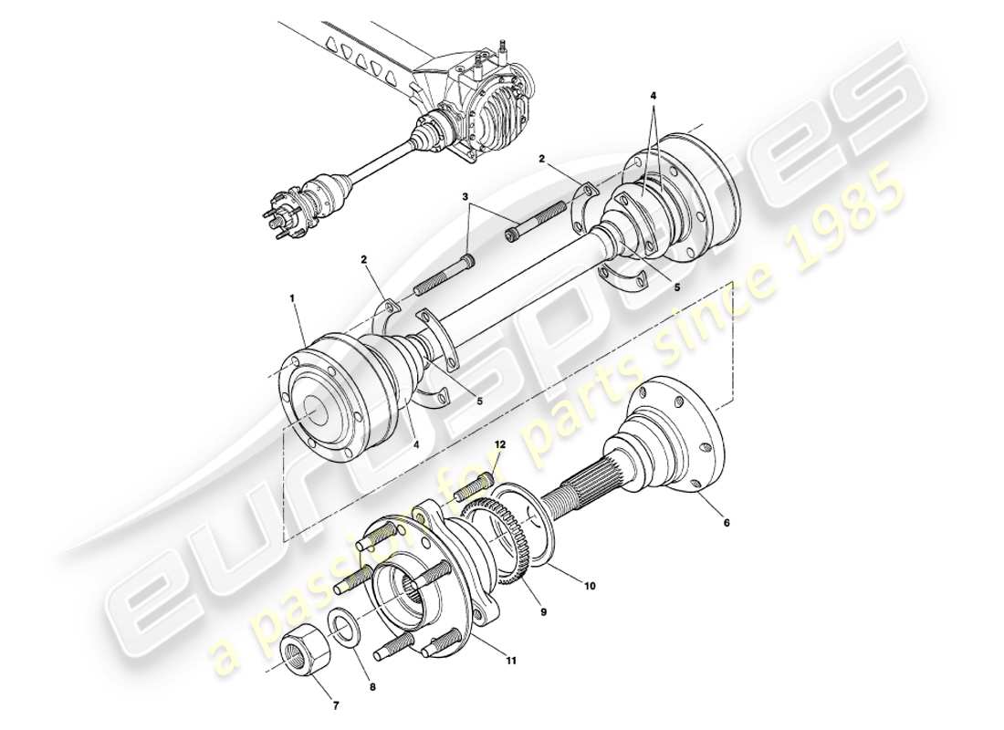 aston martin v8 volante (1999) driveshaft and hub assembly part diagram