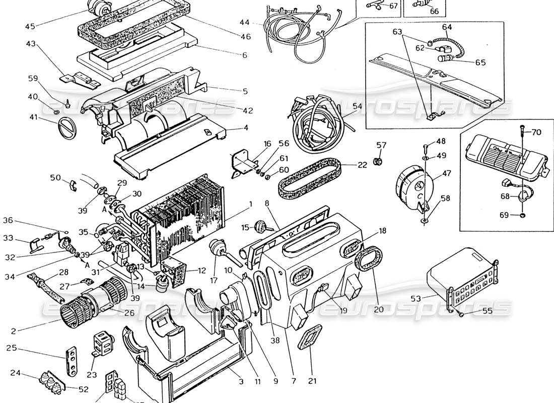 maserati 222 / 222e biturbo automatic air-conditioner set (rh steering) parts diagram