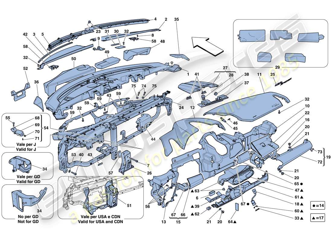 ferrari 458 spider (rhd) dashboard parts diagram