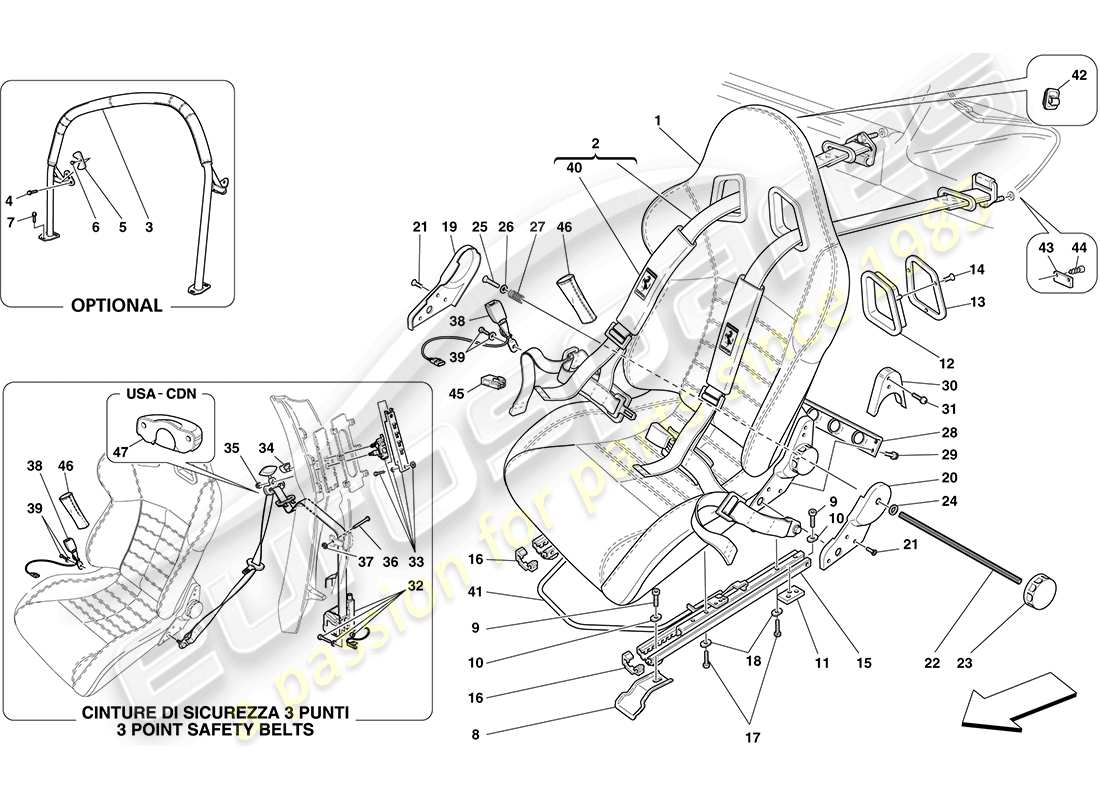 ferrari f430 coupe (europe) racing seat-4 point seat harness-rollbar part diagram