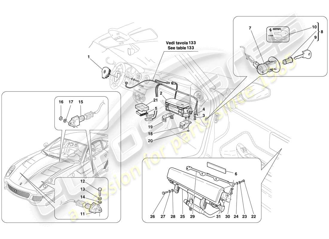 ferrari 599 gto (rhd) airbag part diagram