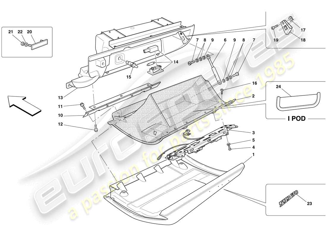 ferrari 599 gto (rhd) glove compartment part diagram