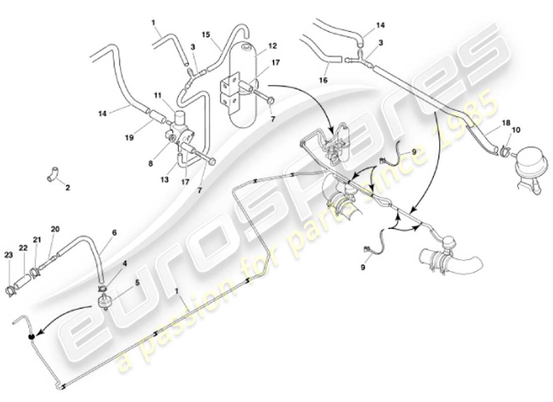 aston martin vanquish (2001) exhaust by-pass system part diagram