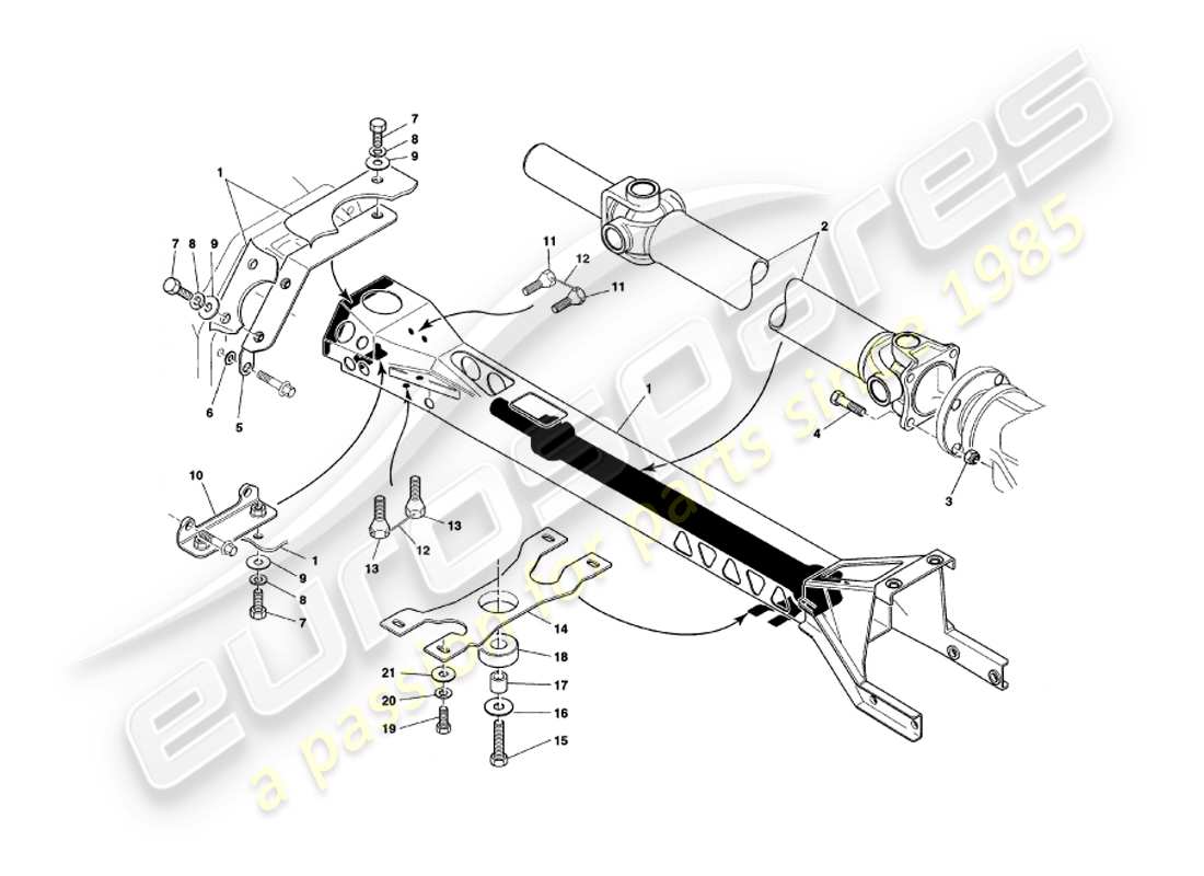 aston martin v8 coupe (1999) torque tube and propshaft part diagram