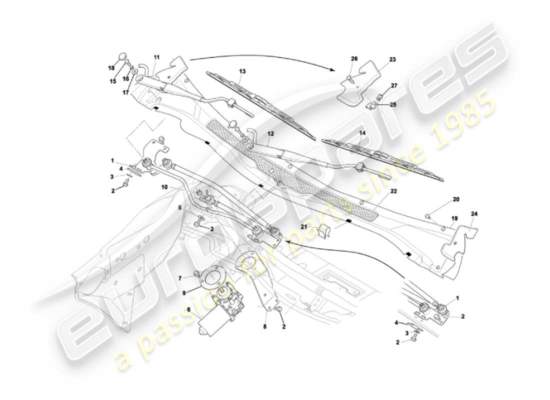 aston martin vanquish (2007) windscreen wipers part diagram