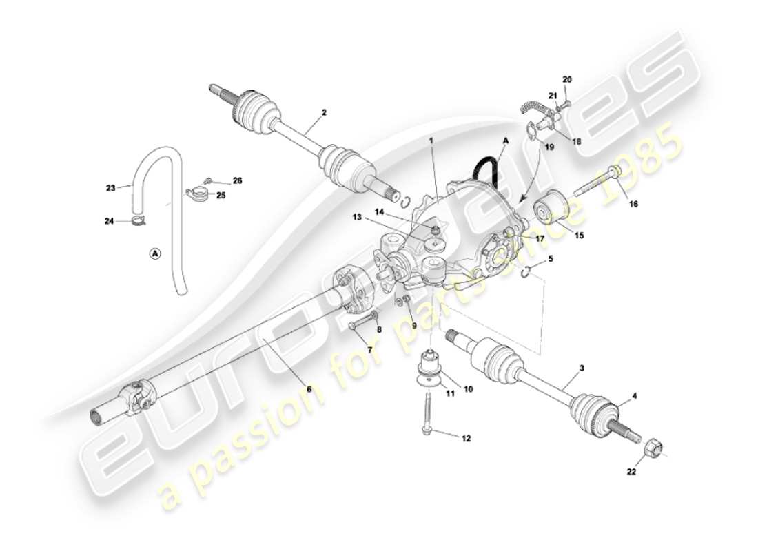 aston martin vanquish (2007) differential assembly, drive & propshafts part diagram