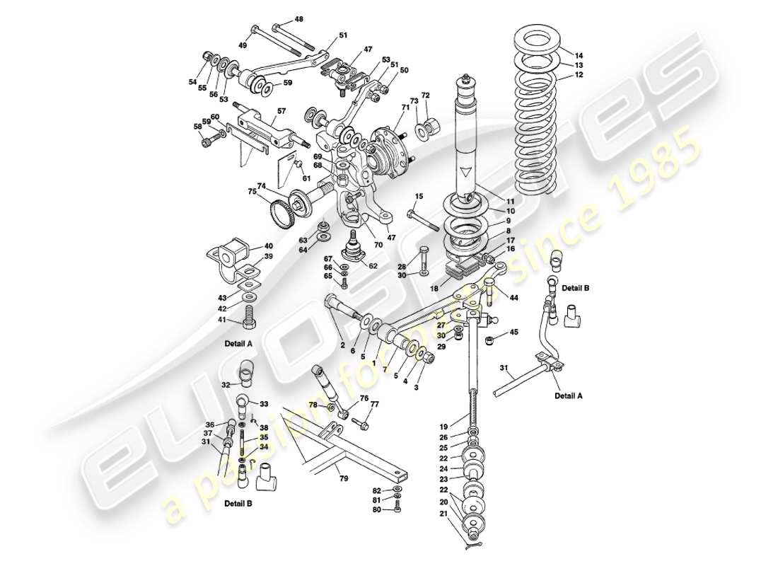 aston martin v8 volante (1998) front suspension part diagram