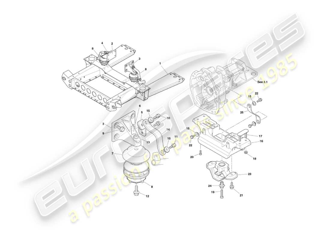 aston martin vanquish (2005) engine mountings part diagram