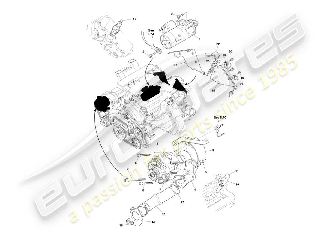 aston martin vanquish (2005) engine electrical components part diagram