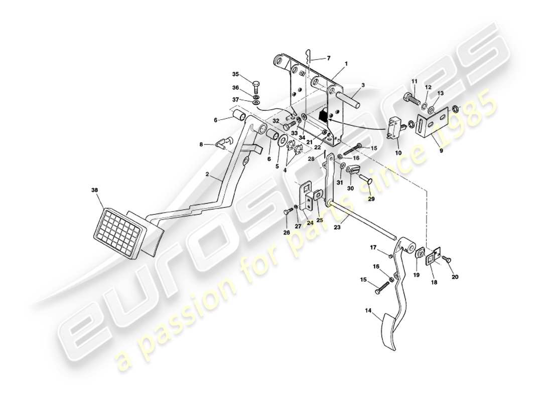 aston martin v8 coupe (1999) pedal gear part diagram