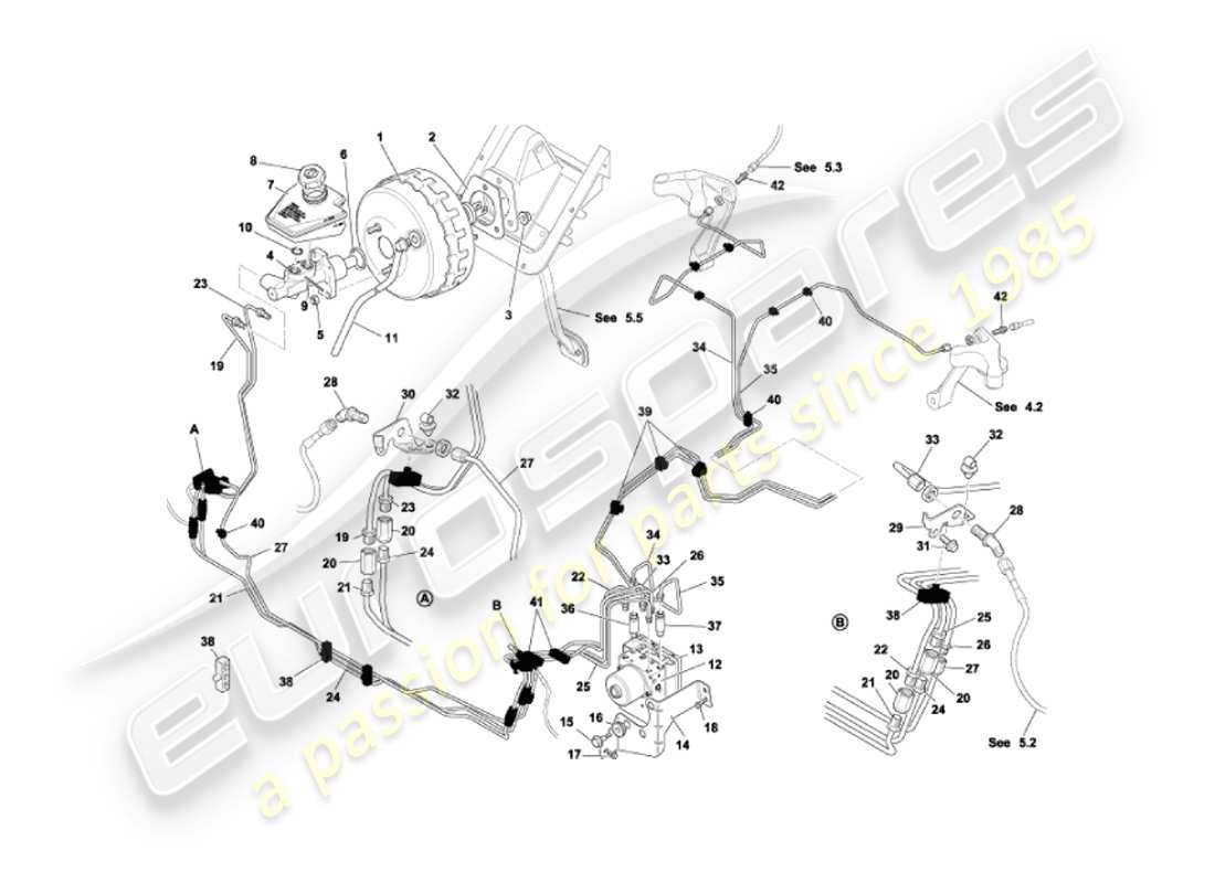 aston martin vanquish (2002) brake booster & modulator part diagram