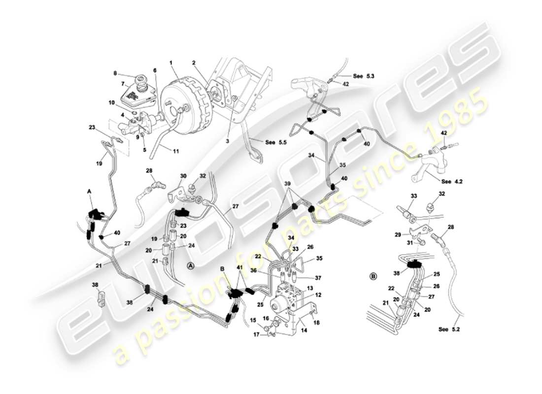 aston martin vanquish (2005) brake booster & modulator part diagram