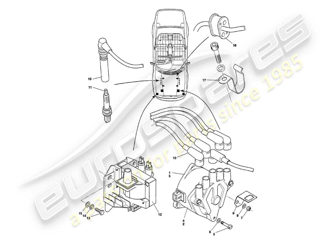 aston martin v8 volante (1998) engine electrical components part diagram