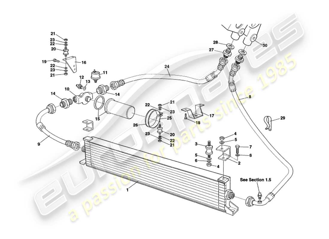 aston martin v8 volante (1998) oil cooling system part diagram