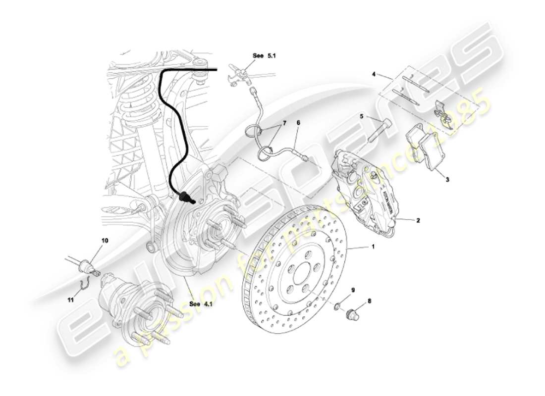 aston martin vanquish (2007) front brakes part diagram