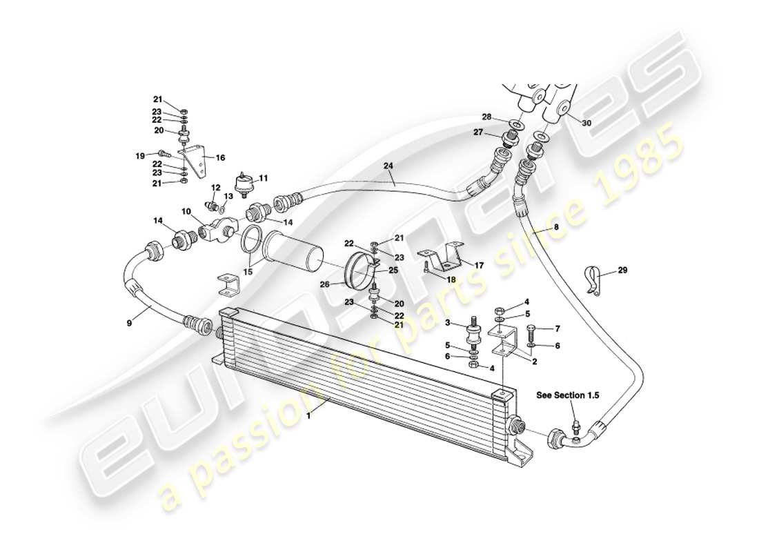 aston martin v8 coupe (2000) oil cooling system part diagram