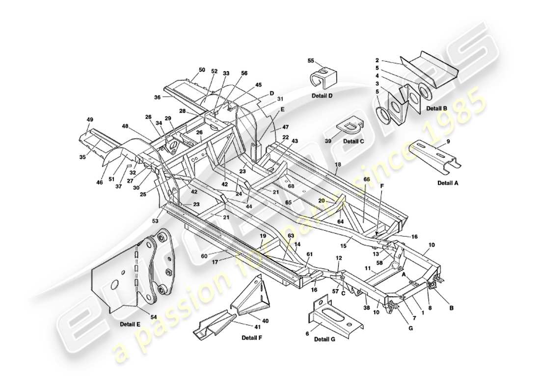 aston martin v8 volante (1997) chassis frame part diagram