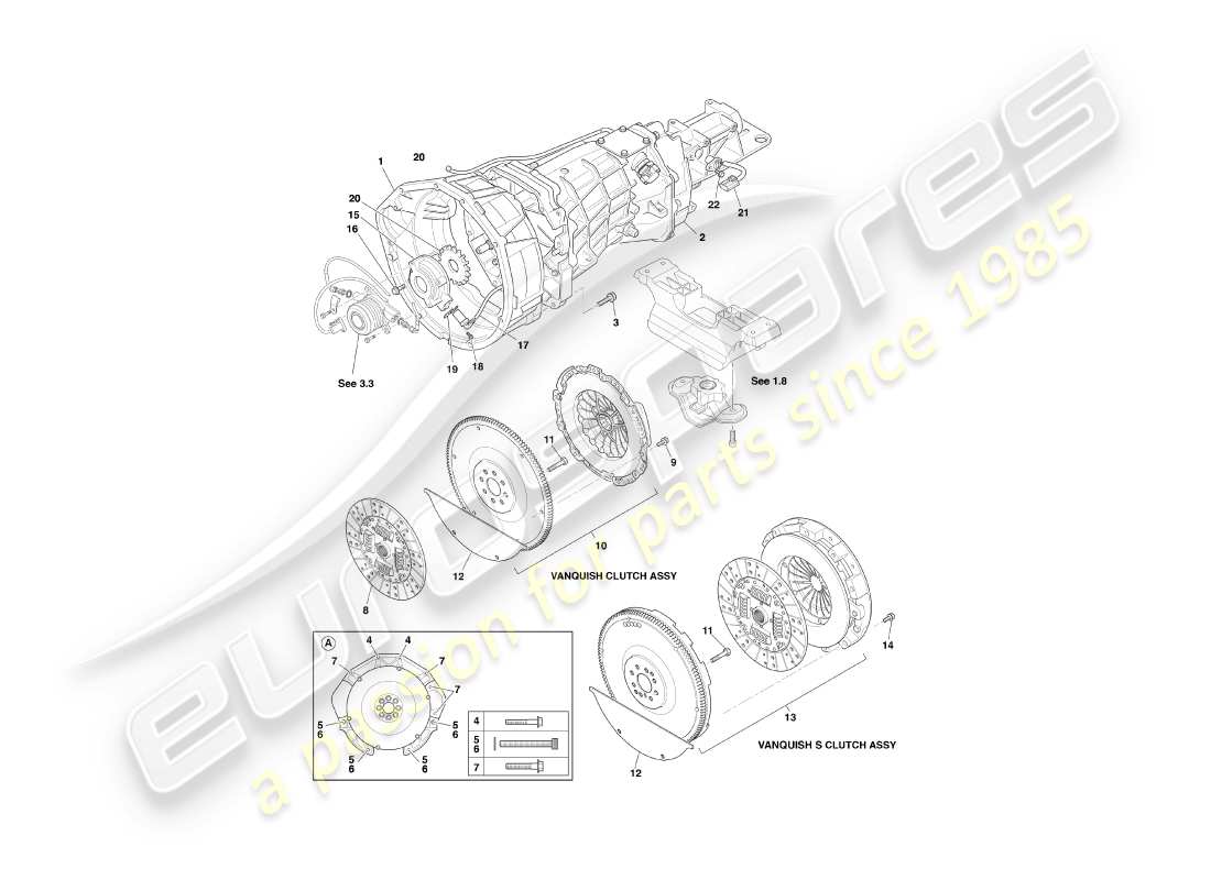 aston martin vanquish (2005) asm gearbox & clutch part diagram