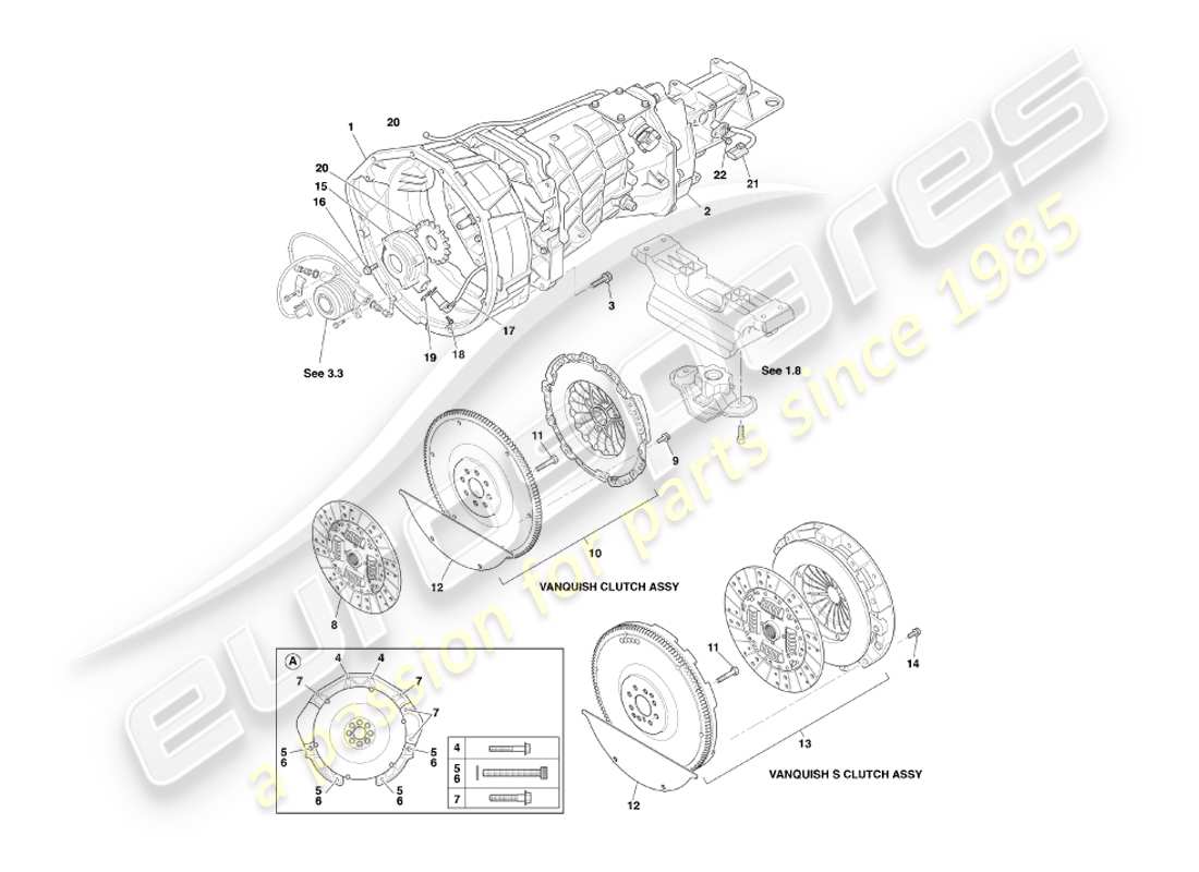 aston martin vanquish (2003) asm gearbox & clutch part diagram