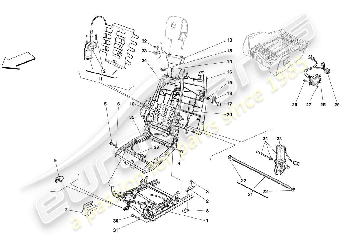 ferrari f430 spider (rhd) electric seat - guides and adjustment mechanisms parts diagram