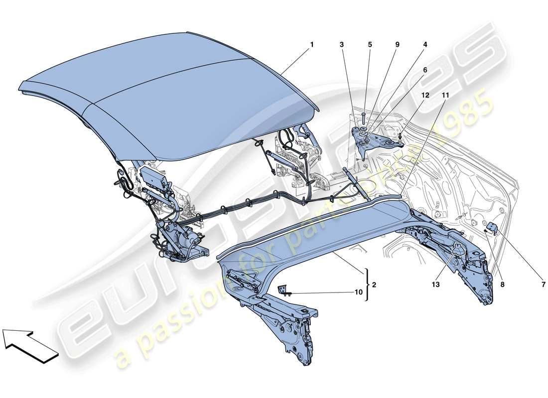 ferrari california t (europe) electric roof: structure parts diagram