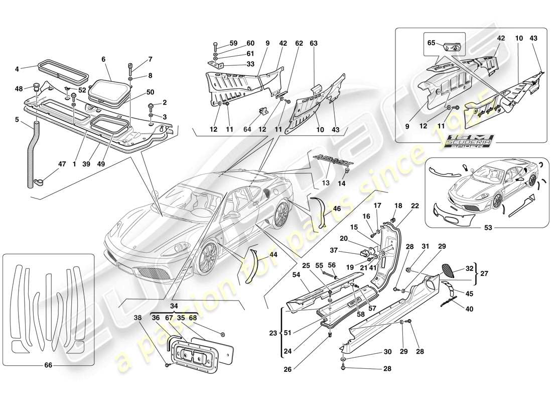 ferrari f430 scuderia spider 16m (europe) shields - external trim parts diagram