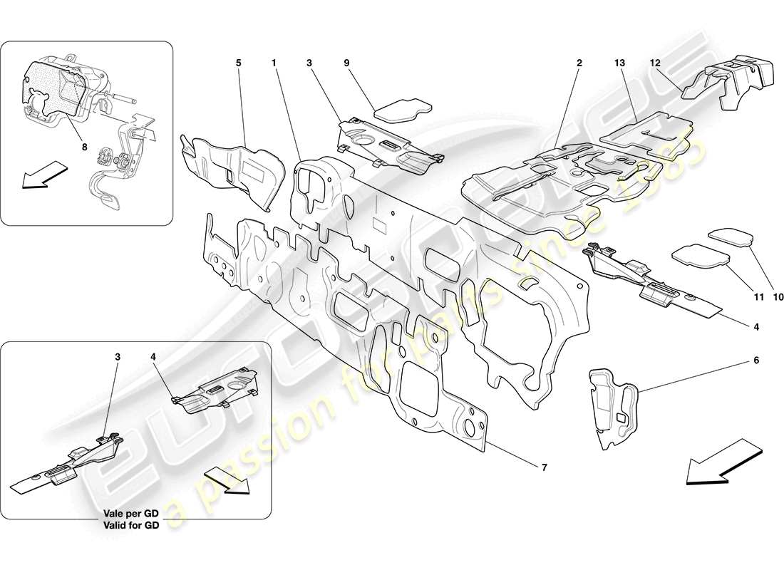 ferrari california (rhd) soundproofing in vehicle parts diagram