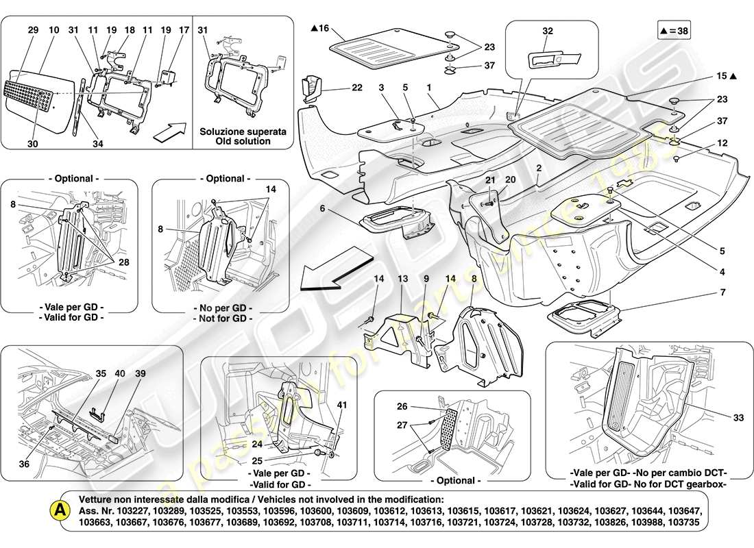 ferrari california (rhd) passenger compartment mats parts diagram