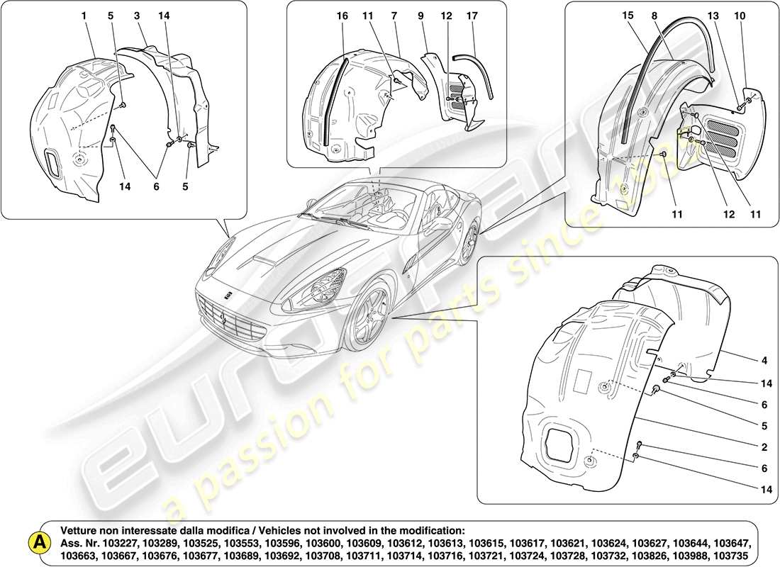 ferrari california (rhd) wheelhouses and doors parts diagram