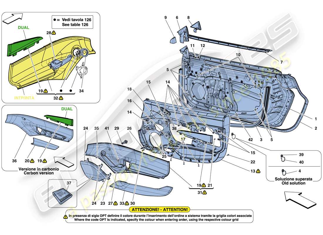 ferrari 488 gtb (europe) doors - substructure and trim part diagram