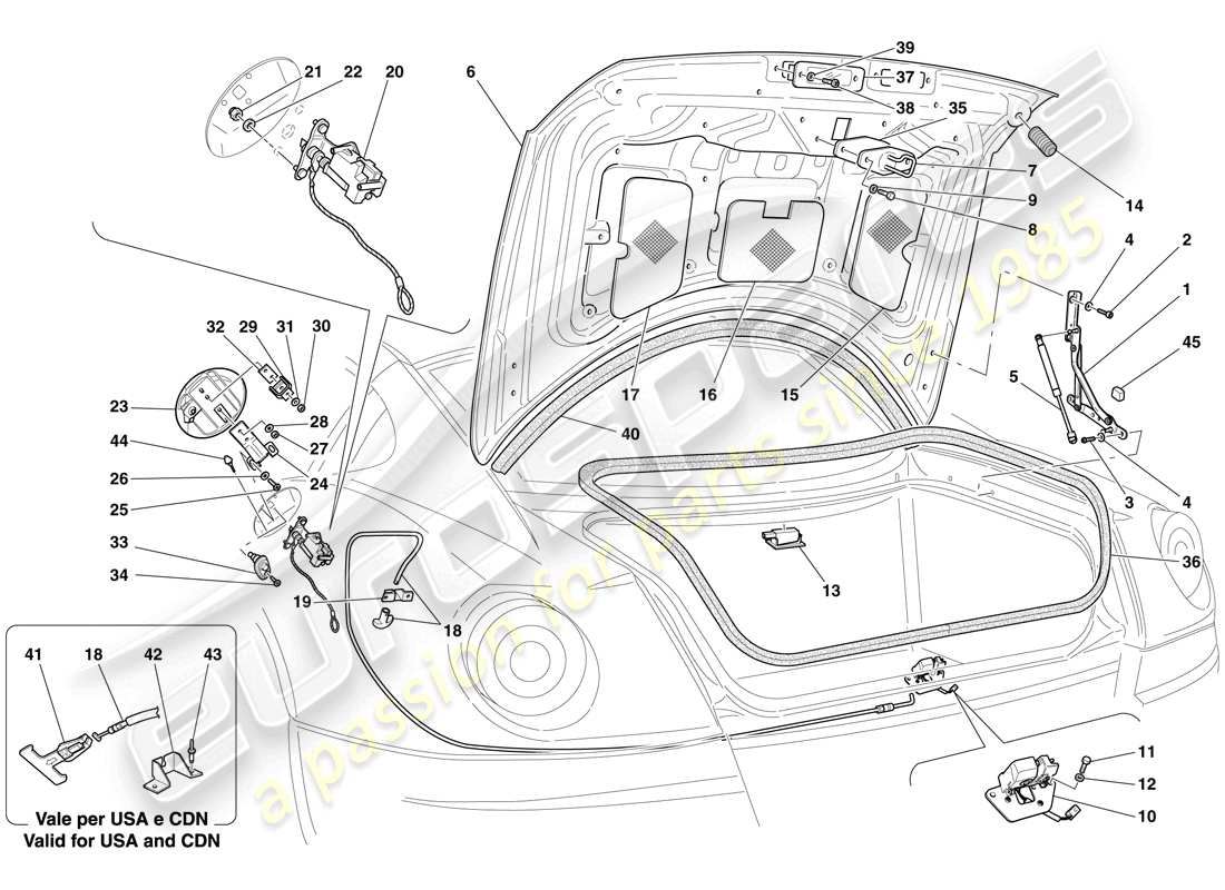 ferrari 599 gtb fiorano (rhd) luggage compartment lid and fuel filler flap part diagram