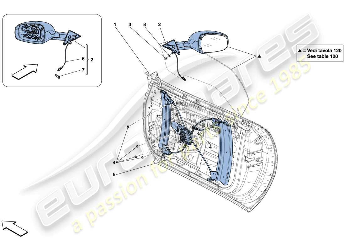 ferrari 812 superfast (rhd) doors - power window and rear view mirror part diagram